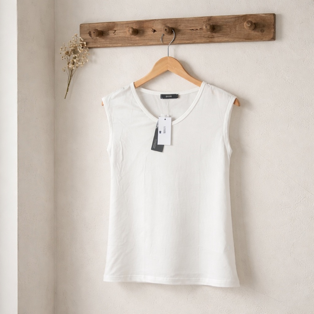 Women's Cap Sleeve Tank Tops U Neck Casual Loose Fit White Size S